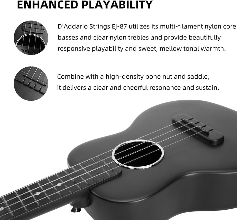 TOM 23" Carbon Fiber Concert Ukulele – Upgraded Ukelele Kit with Quick Locking Strap, Waterproof, Ultra-Lightweight (1.25 lbs), Ideal for Beginners, Professionals & Outdoor Adventures (Black) - Image 5